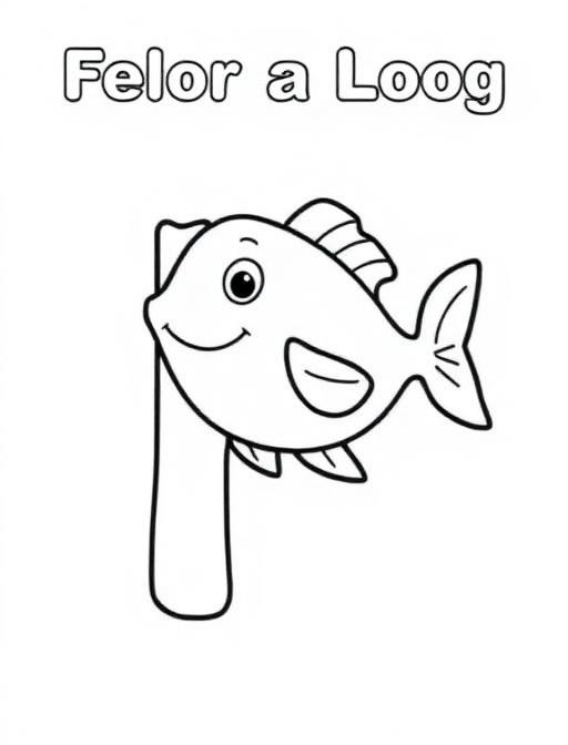 Letter F with fish illustration for learning and coloring